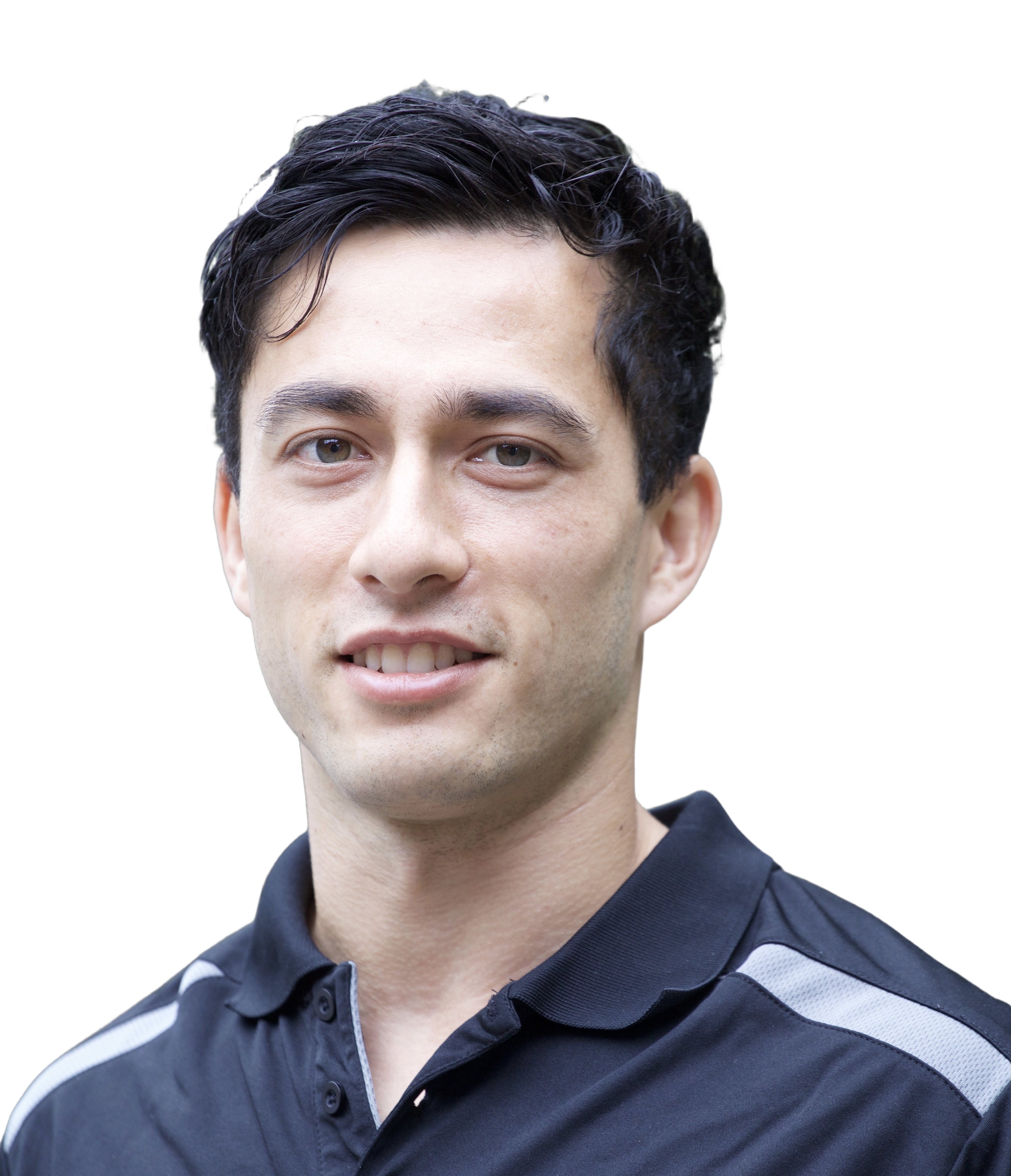 Edit this staff headshot of Michael Freeman so that only the background area behind his face and torso is replaced with a clean, blank solid white, matching the current background appearance of the other team photos on the page, while keeping his face, body, clothing, original crop, subject lighting, and image quality unchanged.