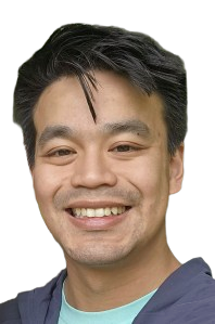 Edit this staff headshot of Alan Pham so that only the background area behind his face and torso is replaced with a clean, blank solid white, matching the current background appearance of the other team photos on the page, while keeping his face, body, clothing, original crop, subject lighting, and image quality unchanged.