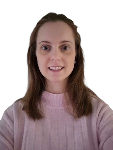 Edit this staff headshot of Natasha Otten so that only the background area behind her face and torso is replaced with a clean, blank solid white, matching the current background appearance of the other team photos on the page, while keeping her face, body, clothing, original crop, subject lighting, and image quality unchanged.